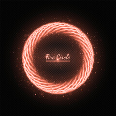 Wall Mural - red sparkling fire circle with realistic burning effect. round fiery frame on transparent background
