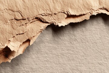 Poster - An abstract background showing the rough edge of a torn piece of paper and its shadow creating a sense of depth, with beige and light brown colors conveying simplicity.