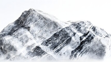 Poster - A snowy mountain peak against a bright white background in a close up studio shot with sharp details