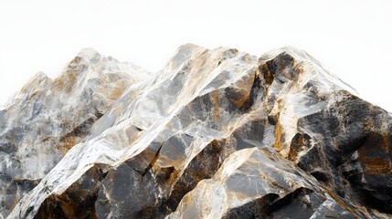 Poster - A rocky mountain range with snow and ice covering the peaks against a bright white background sky view