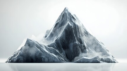 Poster - A majestic mountain peak covered in snow and ice with a misty atmosphere in a minimalist setting