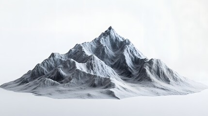 Poster - A digitally rendered gray mountain range against a plain white background with sharp peaks and ridges