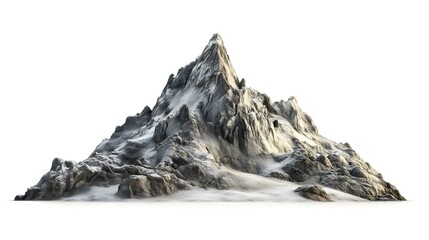 Poster - Isolated mountain peak with snow patches and rocky terrain against a white background scenery view