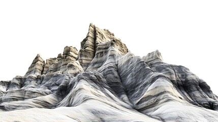 Poster - A view of a rocky mountain with layered textures against a bright white sky in a landscape scenery