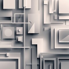 Aufkleber - Abstract geometric shapes, monochrome palette, 3D design, layers, squares, rectangles, depth