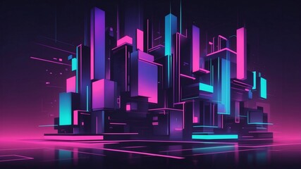 Aufkleber - futuristic neon city glowing with vibrant colors, reflecting a technological advancement