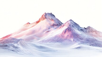 Poster - A snowy mountain range with pink and purple hues on a bright white background landscape scenery