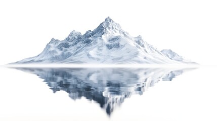 Poster - A snow covered mountain range reflected in water against a white background in a landscape view