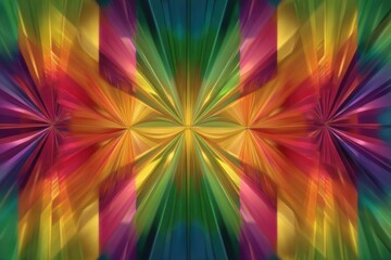 Fototapete - A vibrant and abstract design featuring a colorful burst of light and geometric shapes, creating a dynamic, kaleidoscopic and visually stimulating pattern.