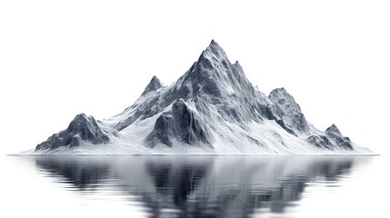 Poster - A snowy mountain range reflecting in still water against a stark white background in a digital art piece