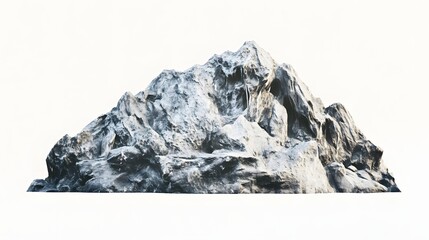 Poster - Isolated mountain peak with snow and rock formations against a white background view from below
