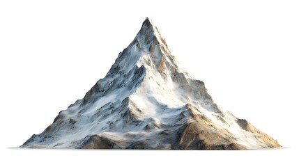 Poster - A digitally rendered mountain with snow capped peaks against a white isolated background view