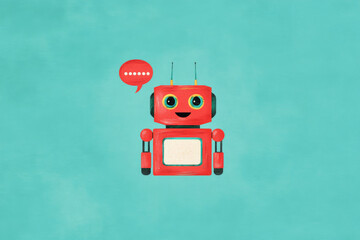 Poster - Colorful ai chatbot icon design with speech bubble on teal background