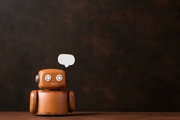 Poster - Vintage robot icon with speech bubble for ai chatbot design and branding concepts