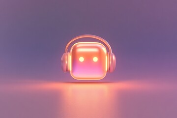Poster - Playful ai chatbot icon with headphones on gradient background for digital design