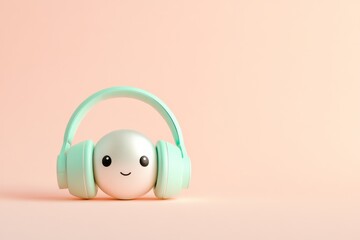 Poster - Playful ai chatbot icon with headphones on pastel background for tech design