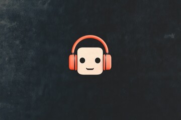 Poster - Playful chatbot icon with headphones on dark background for digital design