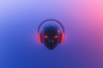 Poster - Futuristic ai chatbot icon with illuminated headphones for tech design