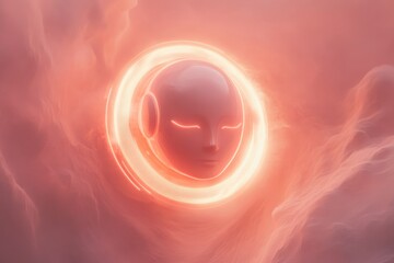 Poster - Futuristic ai chatbot icon with glowing neon elements in a surreal cloudscape