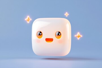 Poster - Cute ai chatbot icon design with smiling face and sparkles on blue background