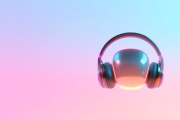 Poster - Futuristic ai chatbot icon with headphones on gradient background