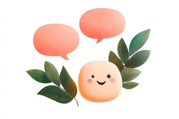 Poster - Playful ai chatbot icon with speech bubbles and leafy elements for modern digital design