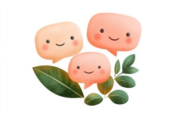 Poster - Charming ai chatbot icon design with smiling faces and leaves