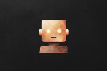 Poster - Ai chatbot icon design with rustic robot face on dark background for technology interface