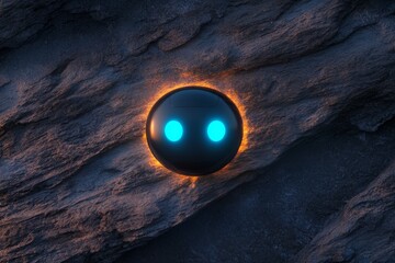 Poster - Futuristic ai chatbot icon with glowing blue eyes on textured surface