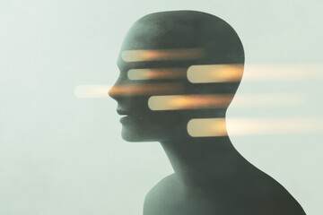 Poster - Futuristic ai chatbot concept with abstract human head for digital technology design