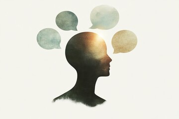 Poster - Ai chatbot head with speech bubbles for modern communication design
