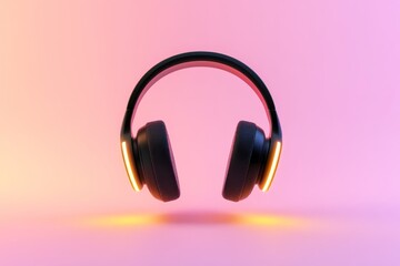 Poster - Futuristic ai chatbot headphones on gradient background for technology design