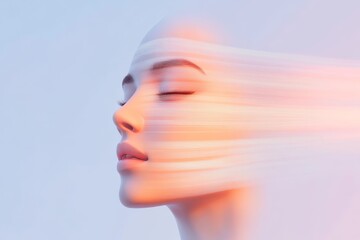 Poster - Futuristic ai concept with abstract face and digital flow design