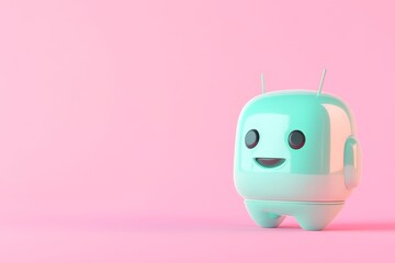 Poster - Friendly ai chatbot icon on pink background for tech design projects
