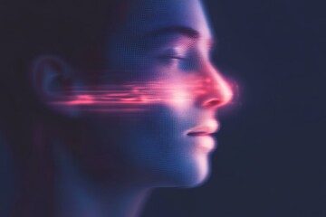 Poster - Futuristic ai chatbot interface with digital face and neon glow