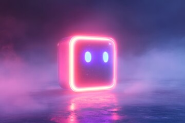 Poster - Futuristic ai chatbot icon in neon light for technology design
