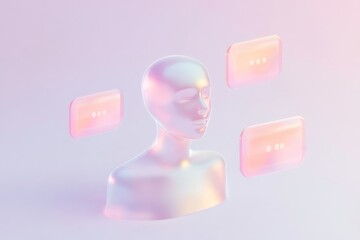 Poster - Futuristic ai chatbot icons and human interaction in pastel hues