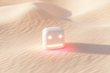 Poster - Futuristic ai chatbot icon on gentle sand dunes for innovative technology design