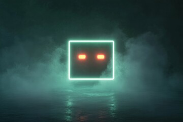 Poster - Futuristic ai chatbot icon in neon glow amidst mysterious smoky background