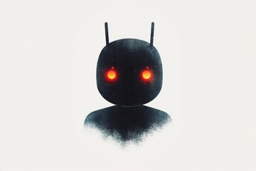 Poster - Minimalist ai chatbot icon with futuristic red eyes for tech design