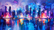 © diboy - Futuristic City Skyline With Glowing Skyscrapers