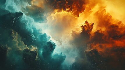 Aufkleber - Cosmic nebula shines with celestial tapestry of turquoise and fire for deep space discovery stellar energy intergalactic beauty astronomical wonder environment concept.