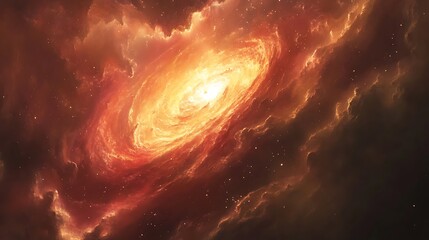 Aufkleber - Fiery nebula swirls with cosmic dance of orange and gold for deep space observation interstellar motion galactic light energy formation celestial environment concept.