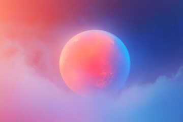 Wall Mural - Surreal gradient overlay planet in a vibrant cosmic grunge cloudscape