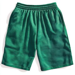 Green mesh shorts apparel garment on white background