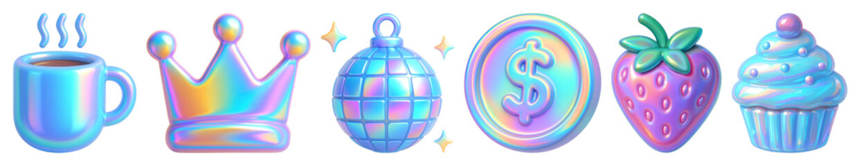 Poster - png colorful holographic icons collection, element set on transparent background
