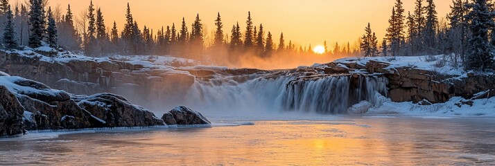 Wall Mural - Winter Sunrise Waterfall