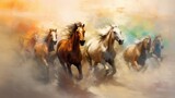 Dzika stada koni w ruchu, malarska interpretacja