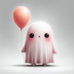 Leinwandbilder - A cute ghost character with a surprised expression, soft pink 3D with drop shadow