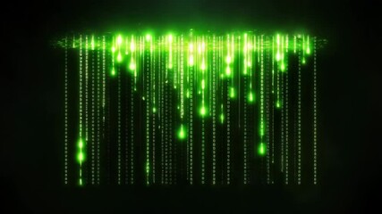 Poster - Digital glowing green rain from cloud on black background